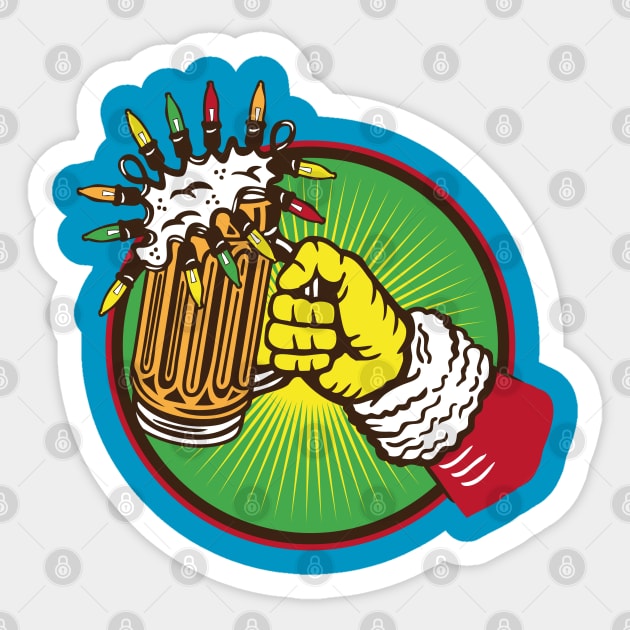 Merry Christmas Santa hand holding beer jar Christmas lights foam Sticker by GeekCastle